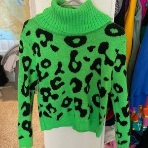 Neon green chunky sweater cheetah print